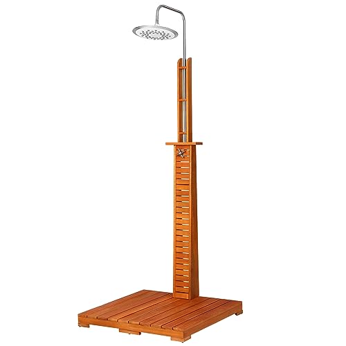 Deuba Gartendusche FSC-zertifiziertes Eukalyptus Holz Großer Chrom Duschkopf 223cm Sauna Pooldusche Outdoor Dusche