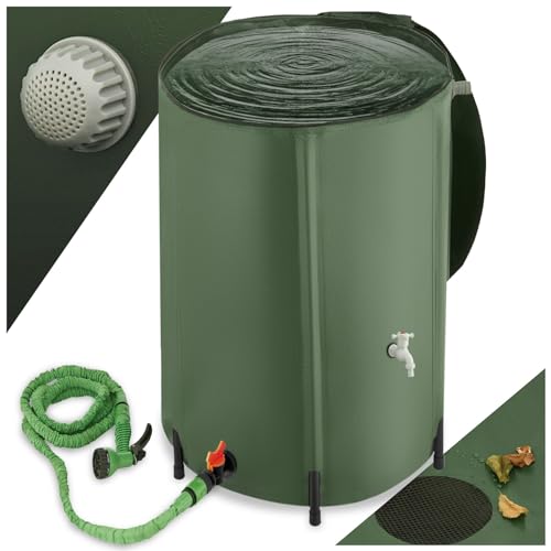 tectake Regenwassertank für Garten und Camping, Tonne faltbar, Regentonne mit Deckel und Wasserhahn, Wassertank,...